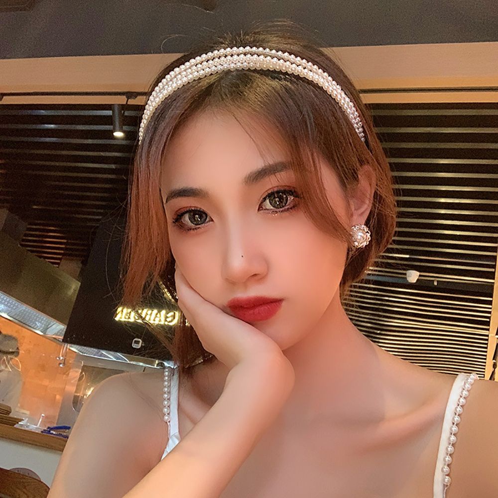 Băng đô ba lớp đính hạt ngọc trai giả phong cách Hàn Quốc sang trọng thời trang dành cho nữ