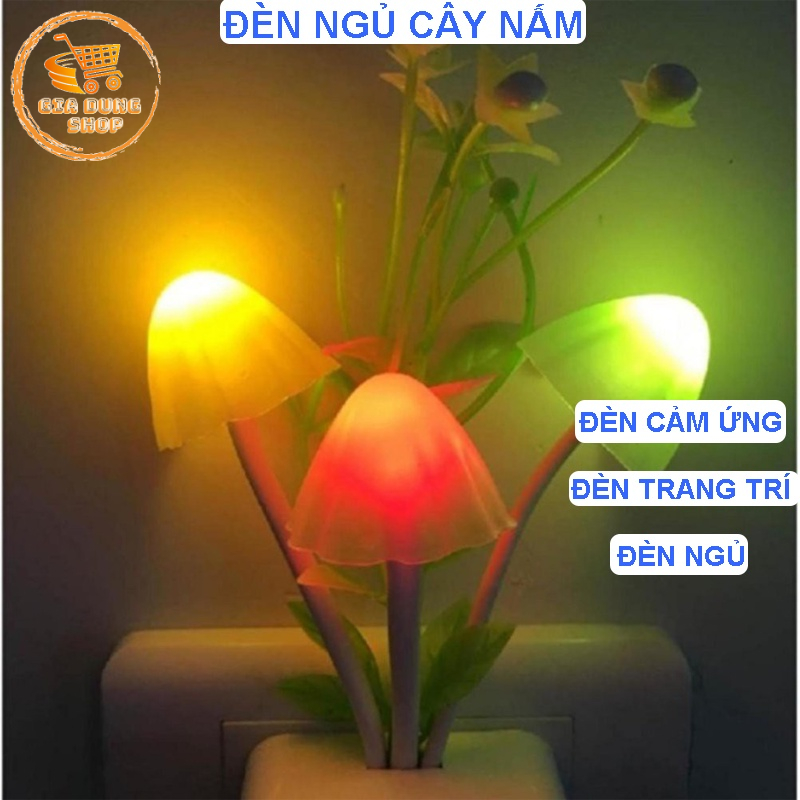 Đèn Ngủ Trang Trí Đèn Hình Cây Nấm Cảm Ứng Tự Động Phát Sáng Khi Trời Tối