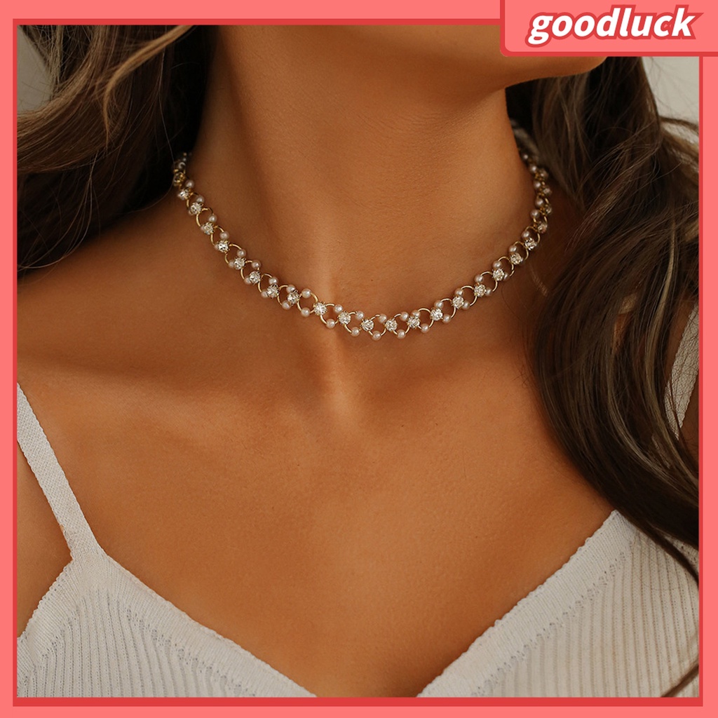 Fairystore| Bộ Trang Sức Vòng Tay/Vòng Cổ/Vòng Tay Đính Đá Zircon Ngọc Trai Giả Lấp Lánh Cho Nữ