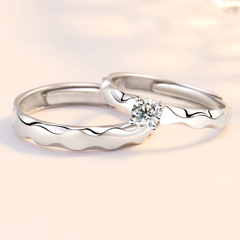Nhẫn kim cương 925 có thể điều chỉnh cho các cặp đôi nam nữ khi mở giấy chứng nhận, cầu hôn quà tặng ngày của cô g
