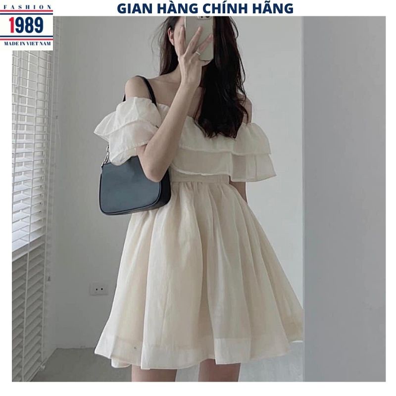 Đầm trễ vai voan tơ 2 lớp công chúa kiểu dáng hàn quốc tiểu thư dễ thương váy dự tiệc maxi đi biển đi cưới -PHƯƠNG 1989