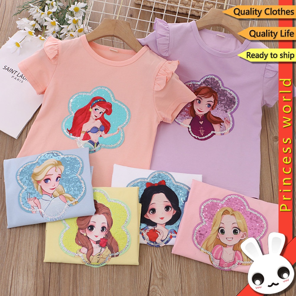 Áo Thun Cotton Tay Ngắn Họa Tiết Công Chúa Băng Giá Elsa Thời Trang Dành Cho Bé Gái 1-8 Tuổi
