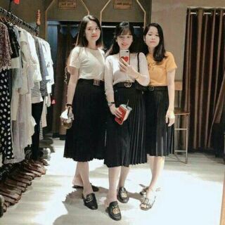 Chân váy dài xếp ly (ảnh thật)