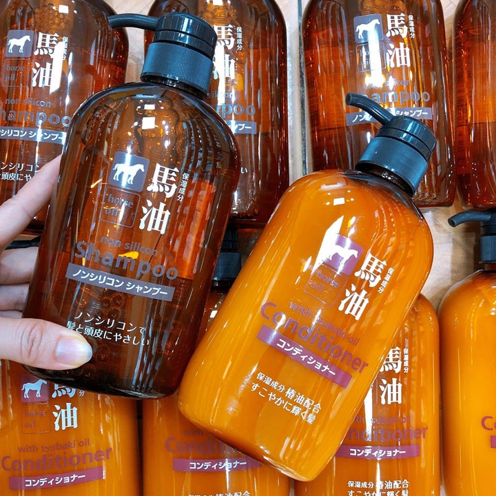 Bộ Dầu Gội Xả Chiết Xuất Dầu Ngựa Kumano Cosme Station Horse Oil Non Silicon Shampoo Nội Địa Nhật (600ml) - SAKUKO