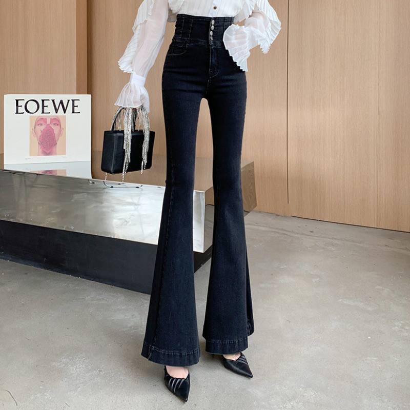 SẴN XANH ĐẬM M, NHẠT XL,2XL Quần jean ống loe lưng cao 4 nút SANG CHẢNH kèm ẢNH THẬT và VIDEO
