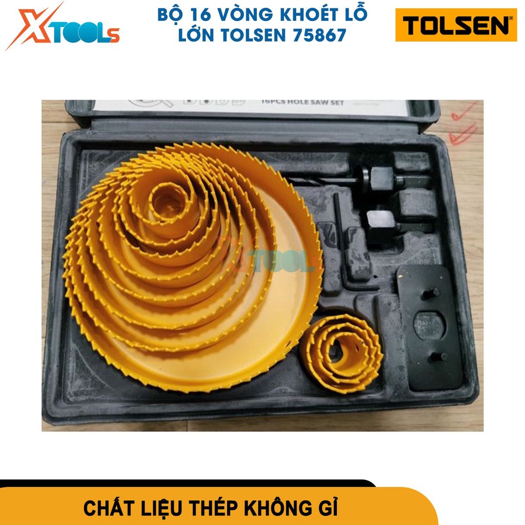 Bộ khoét lỗ tròn Tolsen 75867 16 chi tiết nhiều kích thước, kết hợp với máy khoan chuyên dụng [CHÍNH HÃNG][XTOOLS]