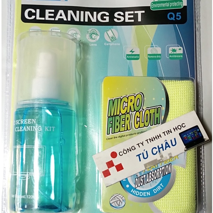 Bộ vệ sinh Laptop 2 món Q5: Chai nước 120ml và khăn lau