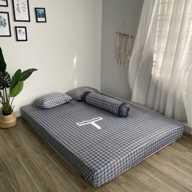 Bộ ga giường thun caro phối màu  không mền M2 M4 M6 M8