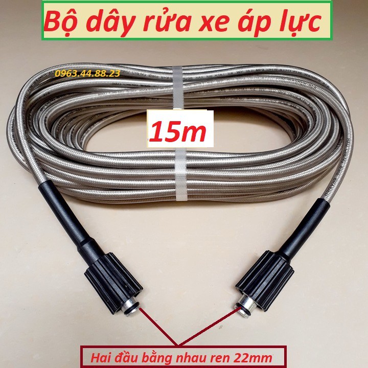 ống Dây Xịt Rửa Xe Áp Lực Cao 3 Lớp Lõi 10M-15M- 20M-30M [Ren 22mm-22mm ]