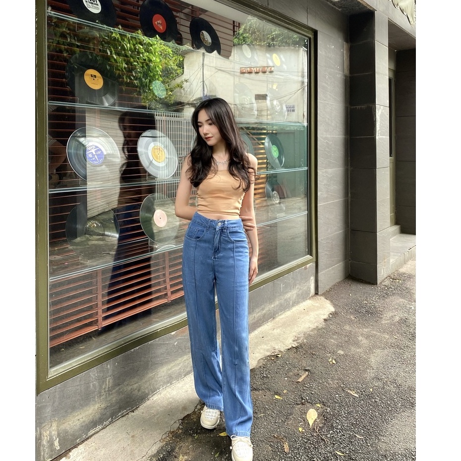 Quần Jeans Nữ Ống Suông Rộng Lưng Cao, Quần Bò Nữ Vải Tencel Quảng Châu Cao Cấp QJN01