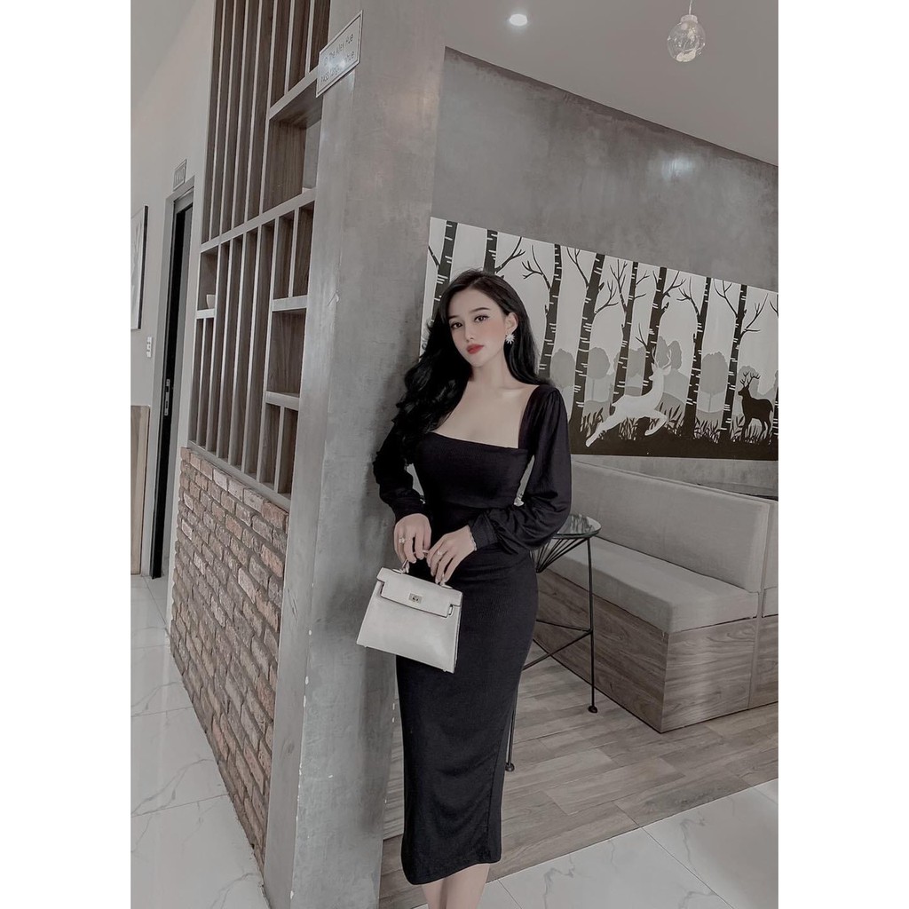 Đầm Body Tay Phồng Gân Đũa Dày Dặn