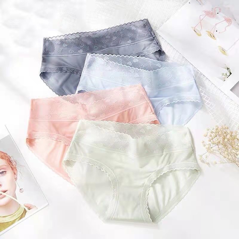 Quần lót nữ tàng hình | Chất lụa băng siêu mát - cạp ren hoạ tiết tim - Size M/L/XL