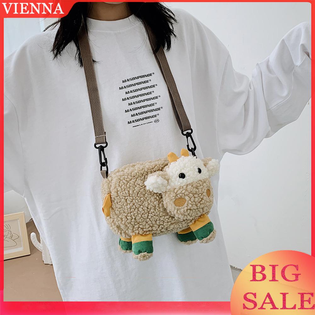 Túi Đeo Chéo Hình Con Cừu Nhồi Bông Dễ Thương Cho Nữ