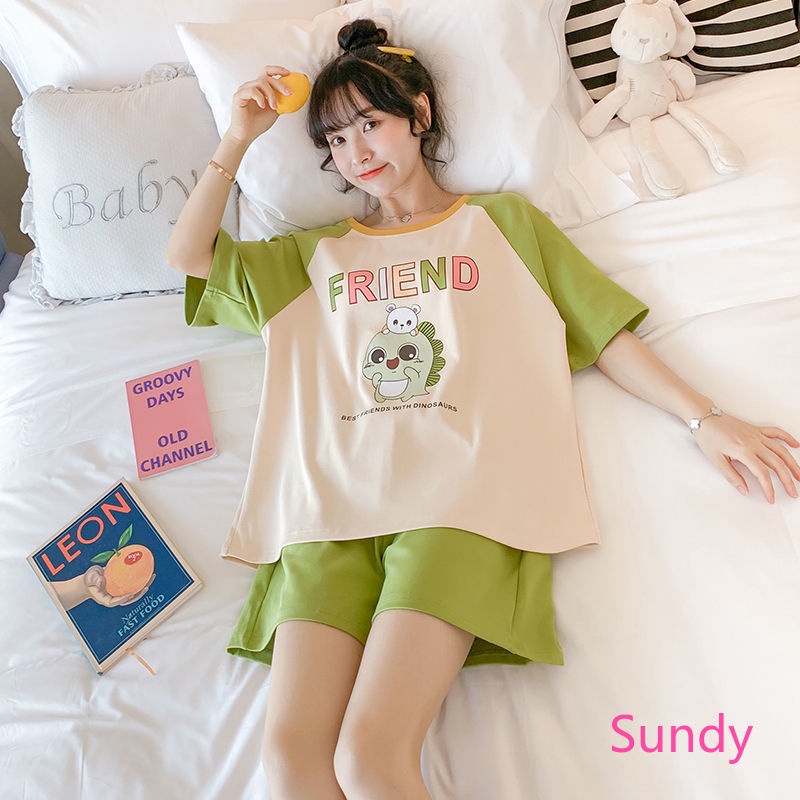 Bộ đồ ngủ dáng rộng họa tiết hoạt hình thời trang mùa hè cho nữ