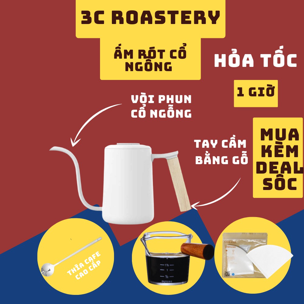 Ấm rót cổ ngỗng hàng chính hãng Timemore 2 màu đen trắng - 3C Roastery