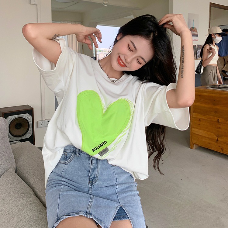 Áo Thun Cổ Tròn Dáng Rộng Thêu Họa Tiết Thời Trang Mùa Hè Mới Cho Nữ