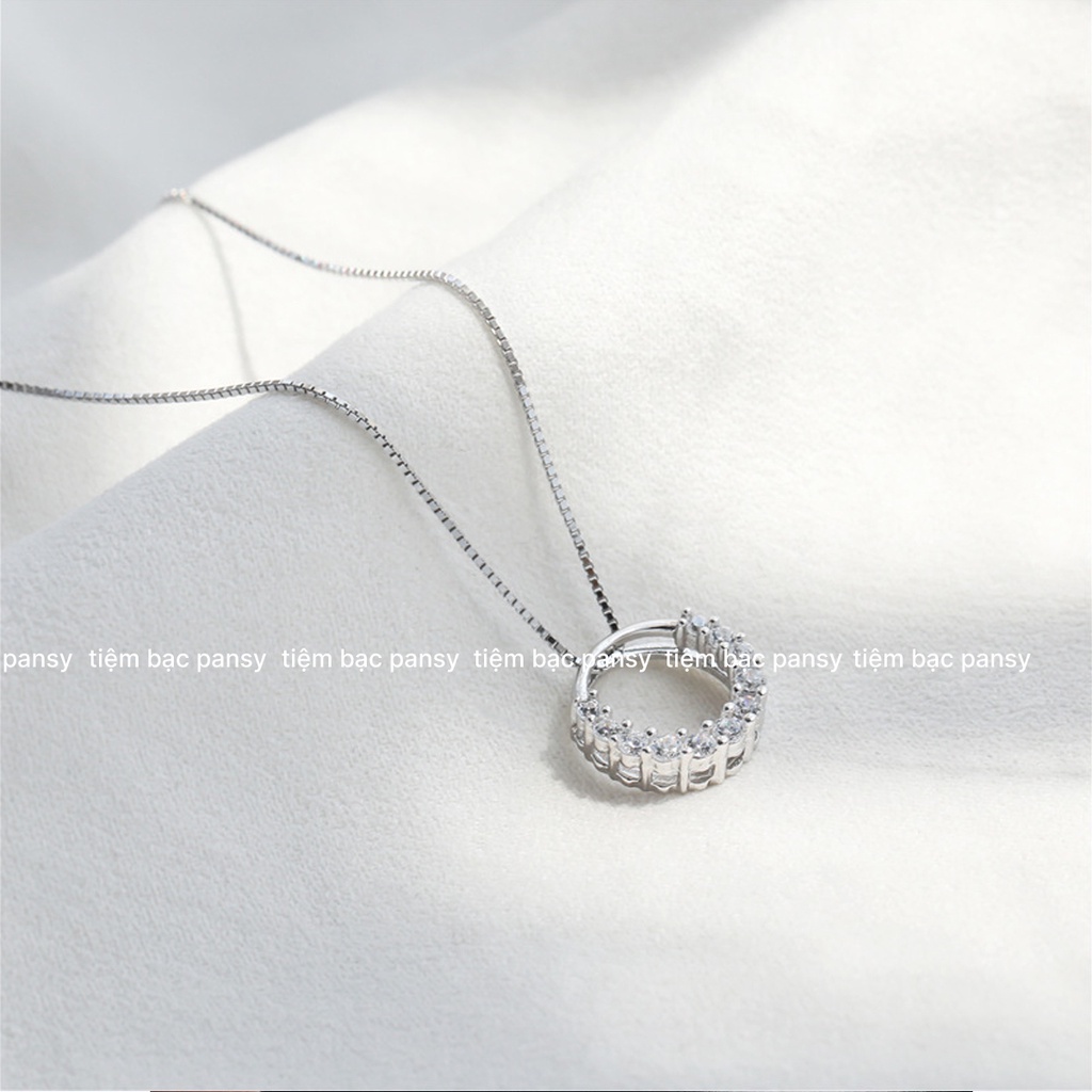 Dây chuyền bạc nữ PANSY hình tròn nạm đá nữ tính, vòng cổ ENDLESS SPACE bạc đẹp