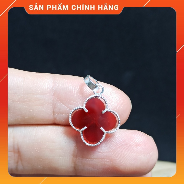 mặt dây chuyền cỏ 4 lá mã não bọc bạc