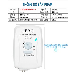 Máy sủi khí oxy 2 vòi tích điện jebo 9970 3.5w cho hồ cá