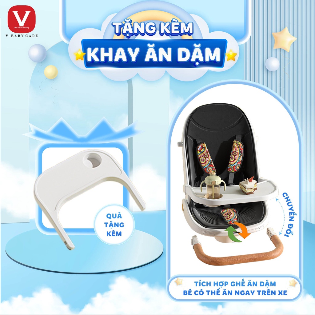 Xe đẩy 2 chiều gấp gọn cao cấp V - BABY IX9 – Hàng chính hãng – Bảo hành 1 năm - Tặng kèm khay ăn