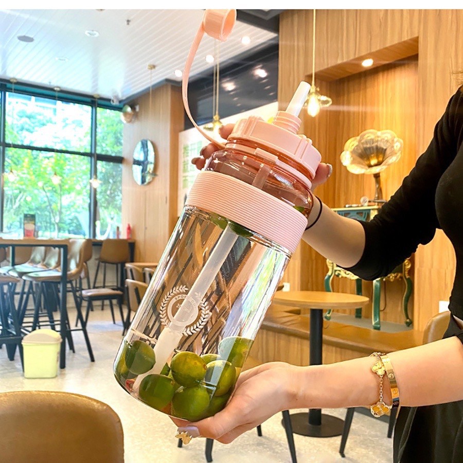 Bình Đựng Nước Thể Thao Chuyên Tập Gym , Yoga rẻ đẹp cute Có Ống Hút Và Dây Đeo YOGA CAT