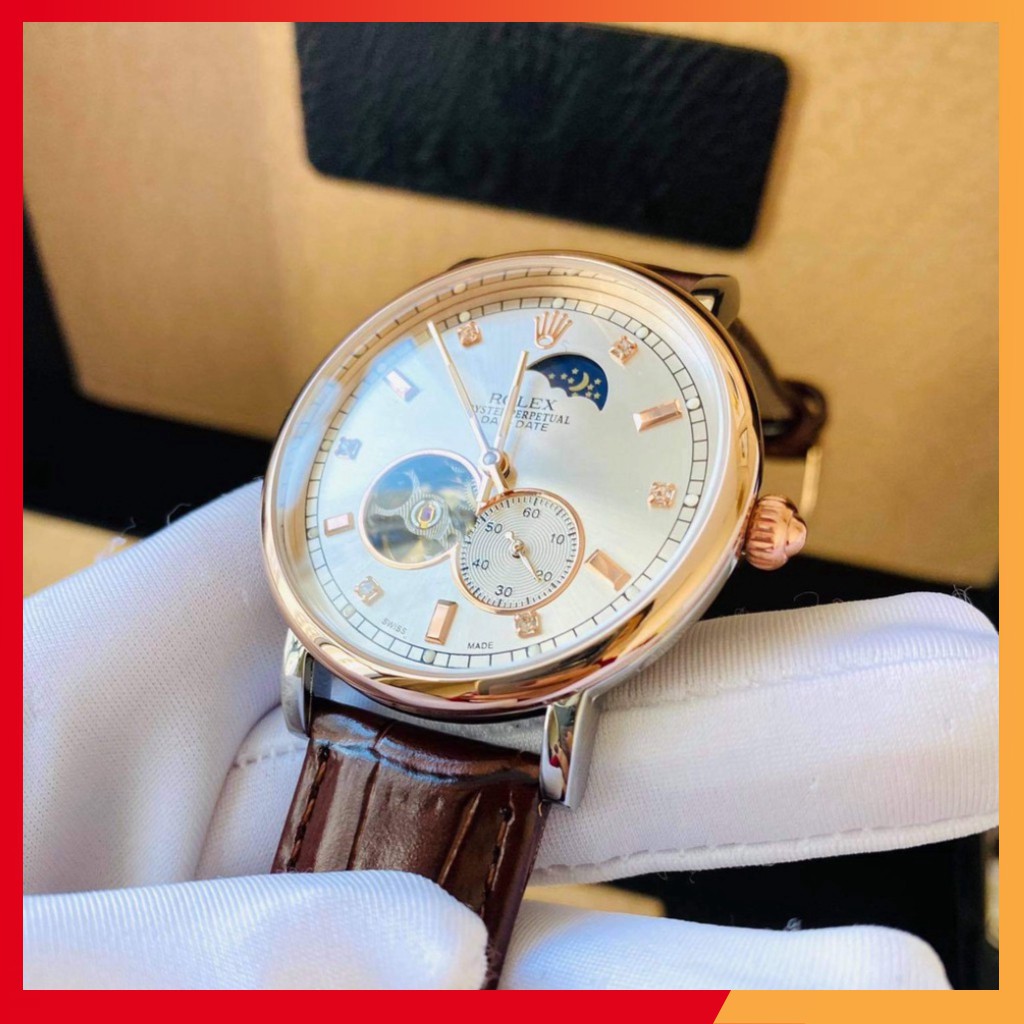 Đồng Hồ Nam Rolex, Lộ Cơ, Dây Da Cao Cấp, Bảo Hành 12 Tháng