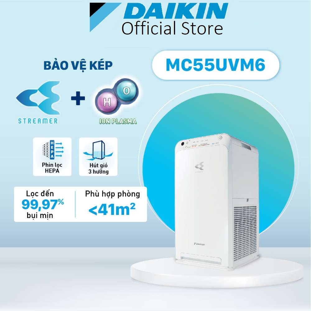 Máy Lọc không khí Daikin MC55UVM6 Diện tích lọc 41m2, Công nghệ Streamer, ION PLASMA - Hàng Chính Hãng