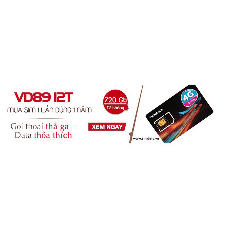 SIM 4G - VD89 12T trọn gói 1 Năm ( DATA + GỌI MIỄN PHÍ CẢ NĂM ) Không Cần Nạp Tiền - Bảo Hành 12 Tháng