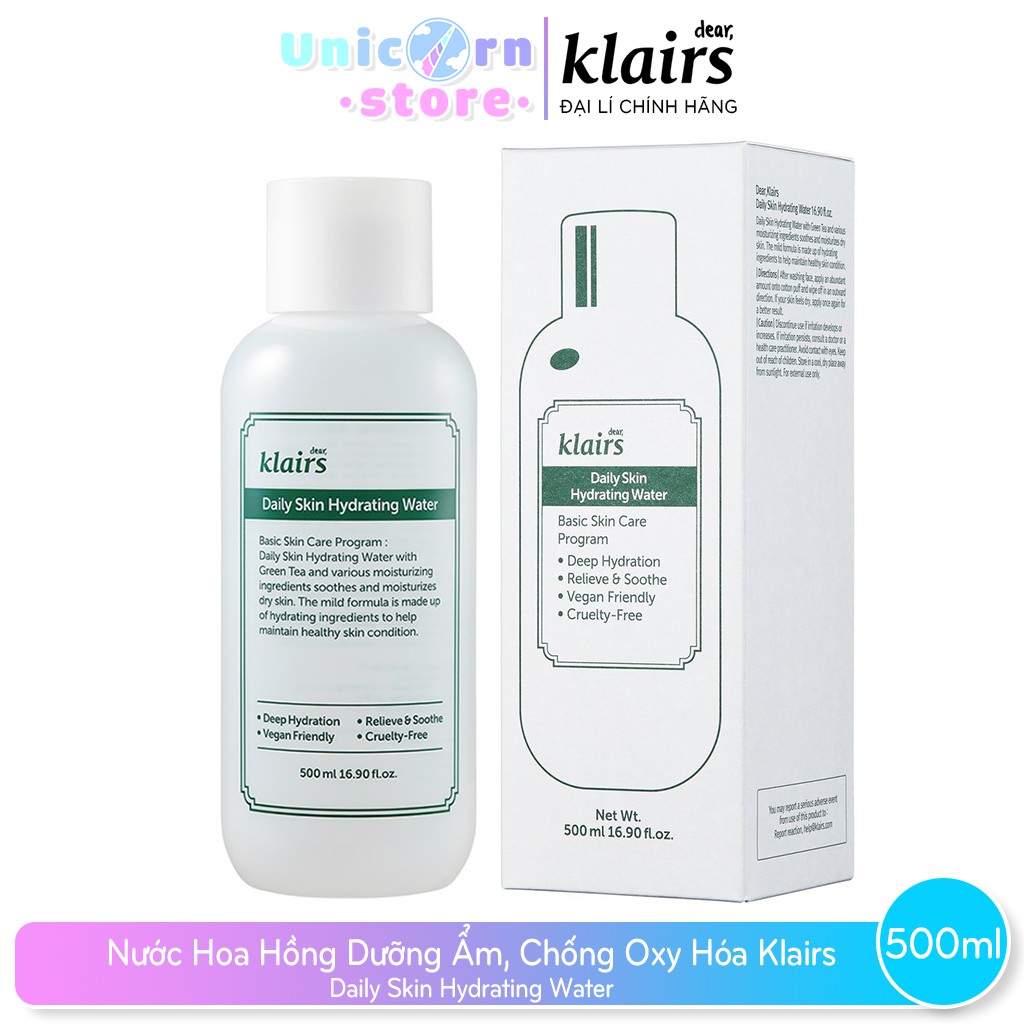 [Mã 151FMCGSALE1 giảm 10% đơn 250K] Nước Hoa Hồng Dưỡng Ẩm, Chống Oxy Hóa Klairs Daily Skin Hydrating Water 500ml