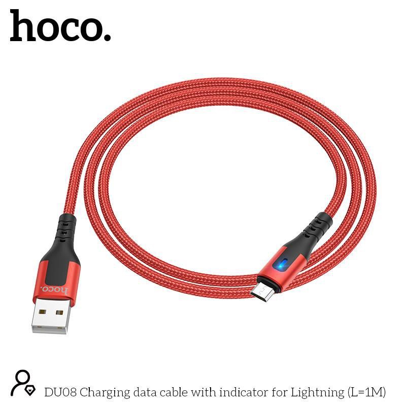 Cáp Sạc Micro-USB Có Đèn Cho Android, Samsung,... Hoco DU08 1M/2M, Cáp Dây Dù Siêu Bền, Sạc Nhanh 2.4A [CHÍNH HÃNG]