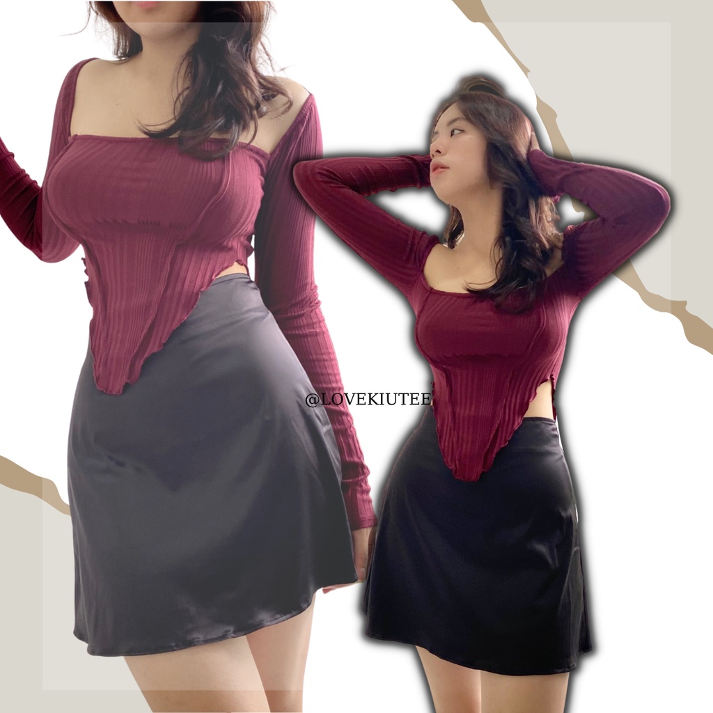 Áo ngắn kiểu tay dài cách điệu Long Sleeve Corset vải co dãn LOVEKIUTEE