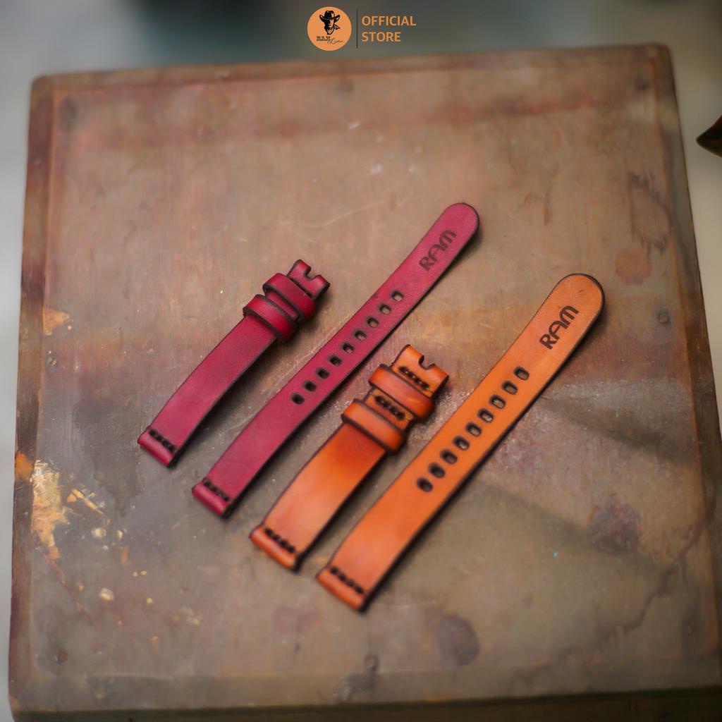 Dây đồng hồ da bò vegtan nhuộm thủ công màu đỏ đô - RAM Leather Simple