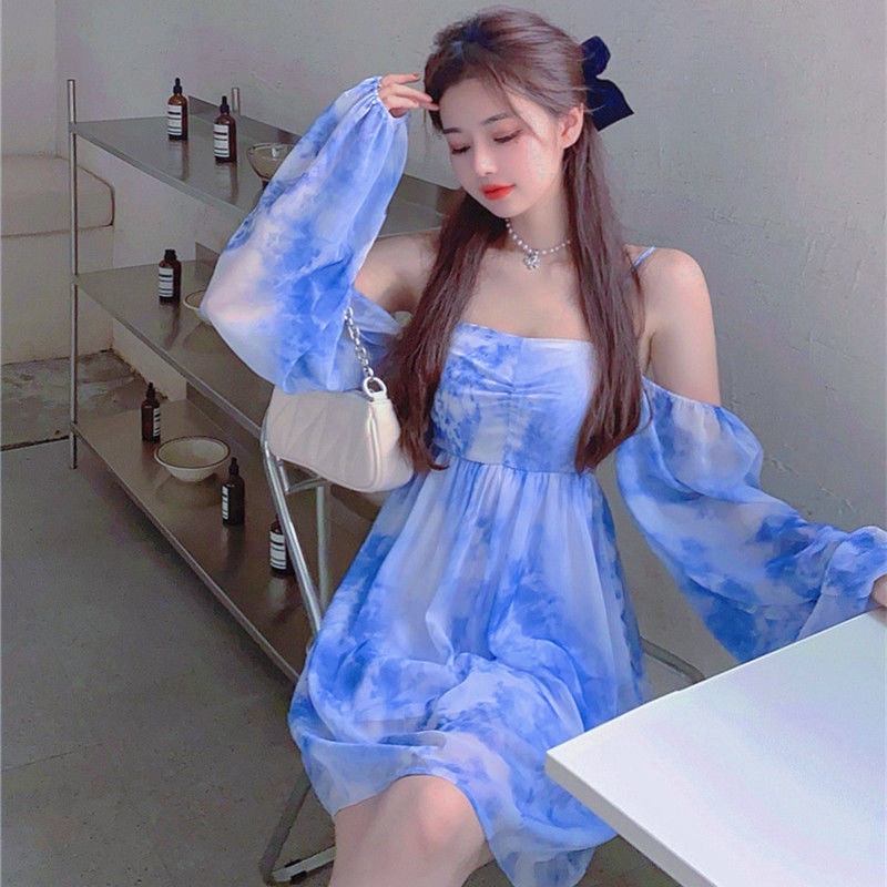 Đầm Tay Phồng Dài Phối Màu Nhuộm Thời Trang Mùa Hè Cho Nữ