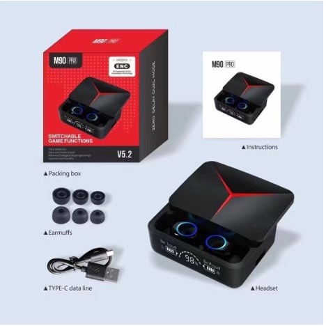 Tai nghe bluetooth M90 pro, Tai nghe không dây Gaming M90 pro 5.2 Âm bass cực to Chống ồn Chống nước