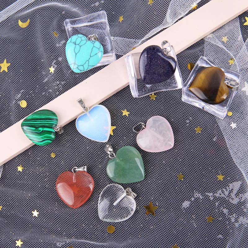 Hạt charm thạch anh hình trái tim làm trang sức thủ công