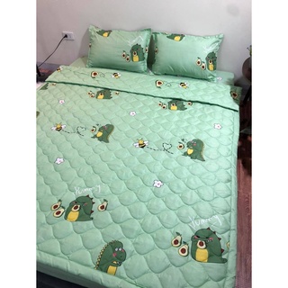 Bộ chăn ga gồigồm 1 chăn 1 ga 2 vỏ gối nằm-mẫu khủng long bơ