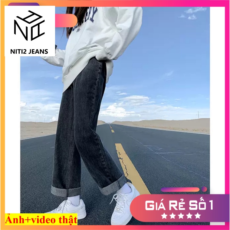 [ DÂN CHƠI ] QUẦN JEANS ỐNG RỘNG NỮ LƯNG CAO LAI CUỐN XÁM NHẠT, XÁM ĐẬM, XANH, ĐEN VẢI MỀM MỊN CAO CẤP NITIQC