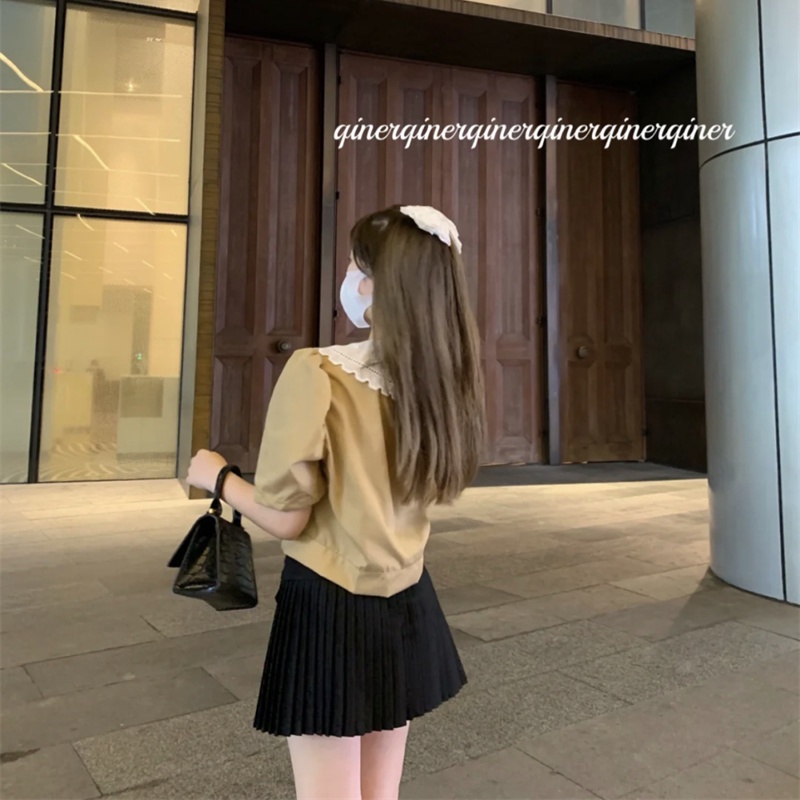 Hormones Cổ Điển Tay Áo Phồng Phong Cách Hàn Quốc babydoll Crop Top
