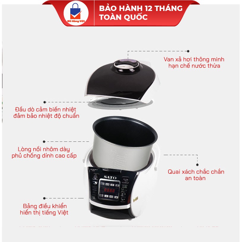 Nồi cơm điện chất lượng dành cho gia đình điều khiển điện tử SATO 18DT026 1.8L