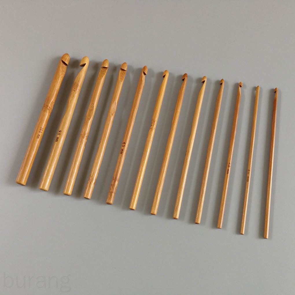 Set 12 kim đan móc len bằng tre