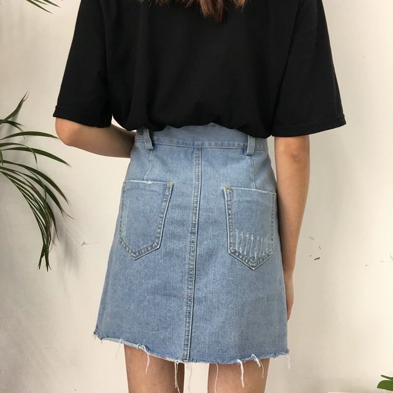 chân váy ulzzang chân váy nữ đẹp chân váy jean bò jeans rách chữ A kiểu dáng hàn quốc