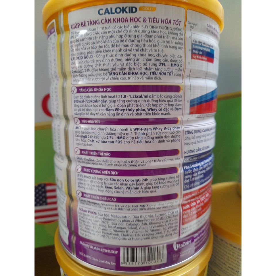 Lon 900g Sữa Bột Calokid gold 1+ Vitadairy bổ sung nguồn dinh dưỡng thiết yếu cho trẻ suy dinh dưỡng