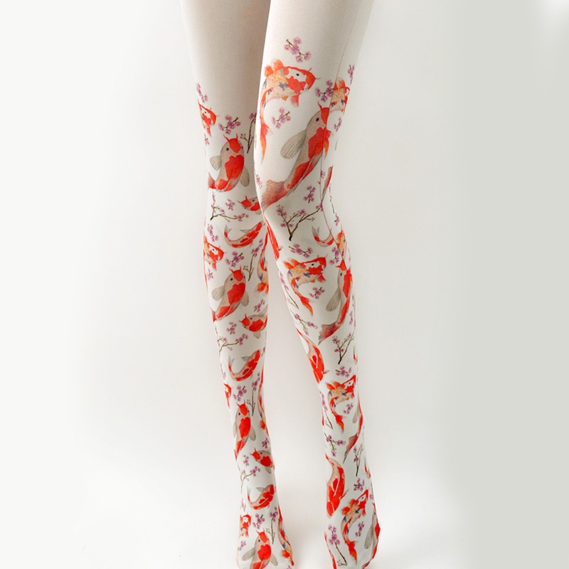 Xiangbao Quần Tất In Họa Tiết Cá Chép Hoa Anh Đào Phong Cách Lolita Cho Nữ