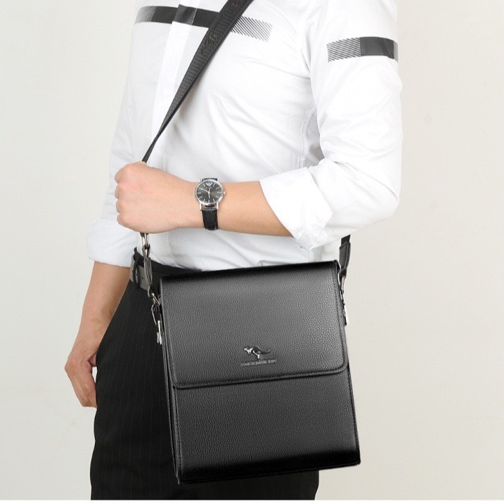 Túi đeo chéo nam da bò khóa số T76 BOLINDAISHU 28x23x6,5cm bảo hàng 12 tháng (Nâu-Đen) | BigBuy360 - bigbuy360.vn