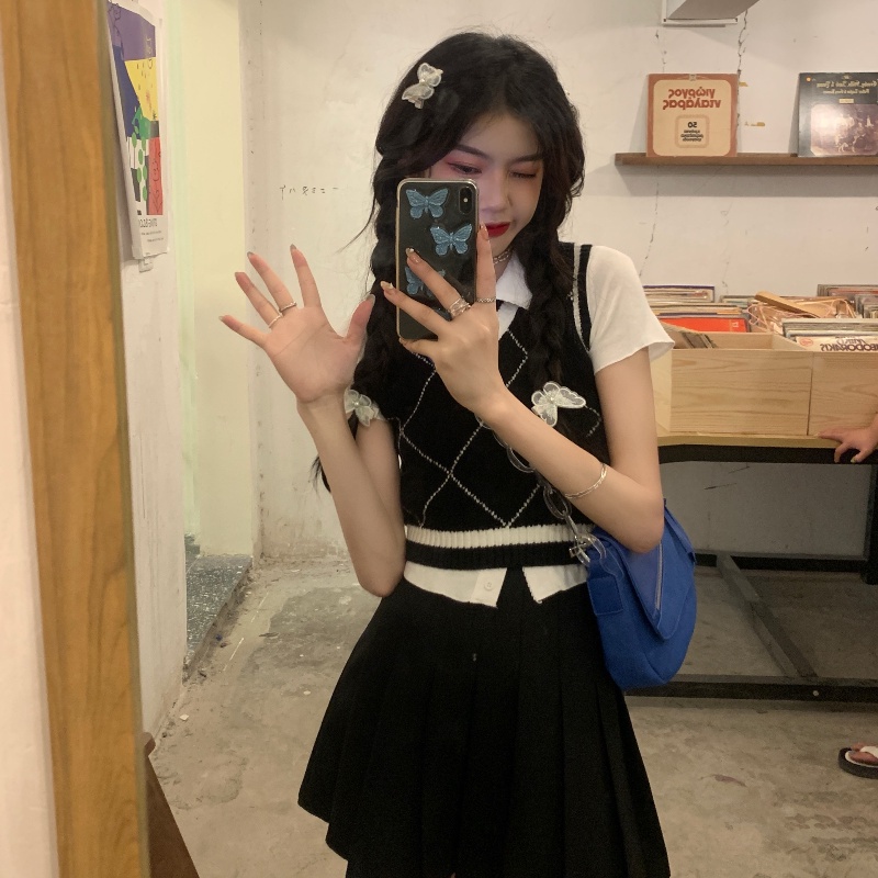 Áo dệt kim cổ chữ V họa tiết kẻ ô đơn giản thời trang Hàn Quốc
 | BigBuy360 - bigbuy360.vn
