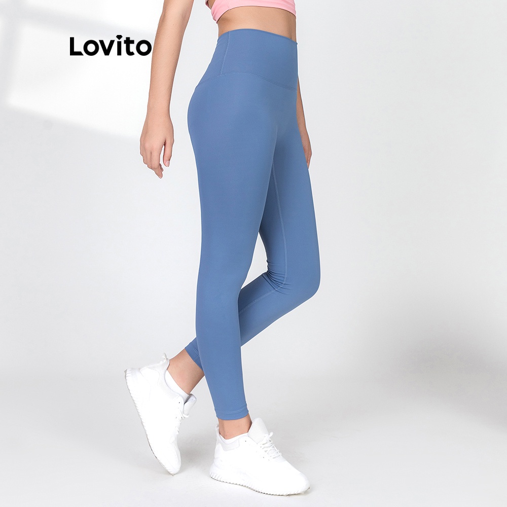 Quần bó sát thể thao Lovito màu trơn thiết kế co giãn nhanh khô L06013 (màu xanh dương/ xanh dương nhạt / xanh lá nhạt)