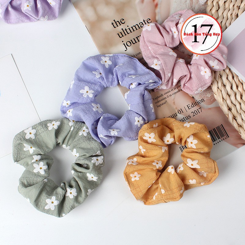 Dây cột tóc Scrunchies, buộc tóc vải hình hoa cúc đẹp