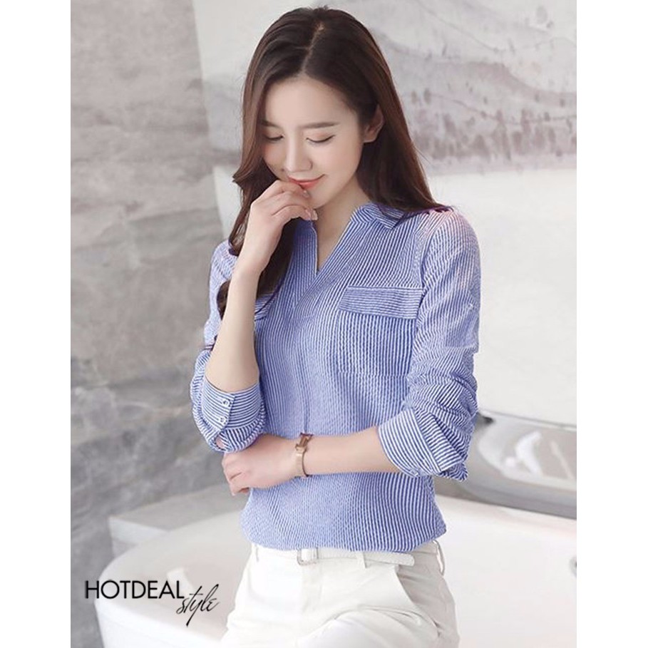 *❣️FREESHIP❣️Áo Sơ Mi Sọc Janet hai túi - Hàng thiết kế nữ