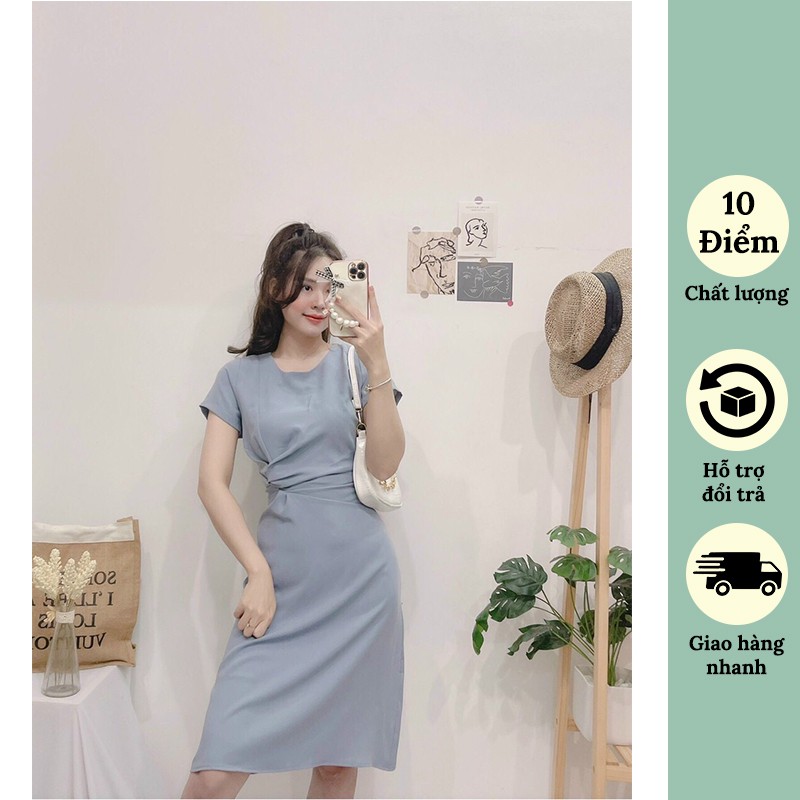 Đầm công sở cổ cách điệu dáng ôm thanh lịch tà váy dáng chữ A Đầm váy công sở cao cấp Chic Store