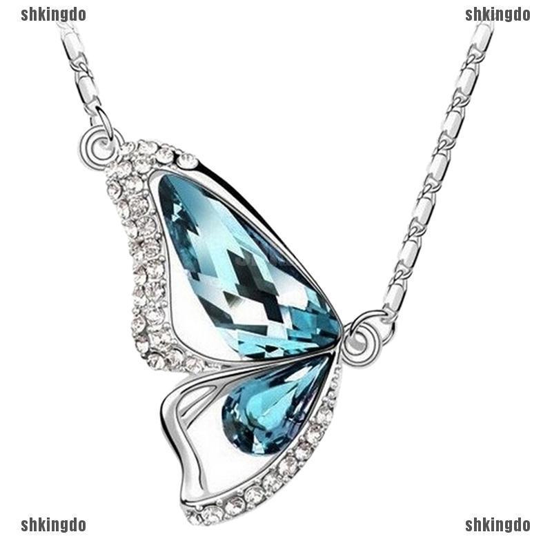 Bộ trang sức dây chuyền + hoa tai + vòng tay hình bướm đính pha lê sang trọng